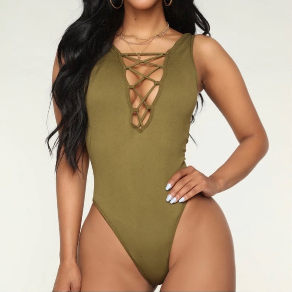 Fashion Nova Lace-up Bodysuit - One Size